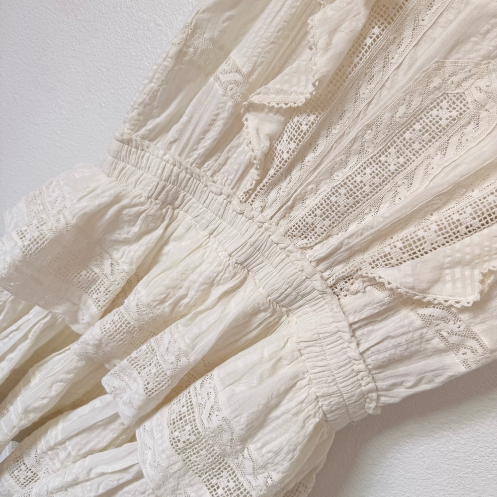 LOVESHACKFANCY STELLA MINI RUFFLE DRESS Antique White Size Large - Picture 12 of 16